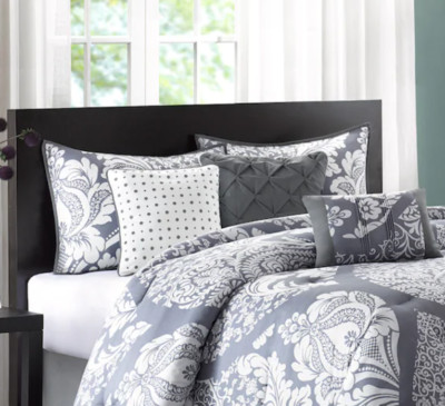 Madison Park Marcella Grey Cotton Full/Queen Duvet - EUC-image