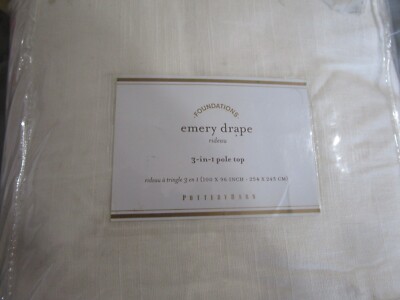 1 Pottery Barn EMERY LINEN DRAPE panel  100 96 white doublewide  New w tag-image