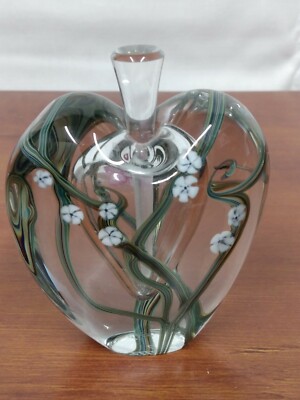 1987 HPF 299 Zellique HEART Pink Flower Morel Signed Studio Glass PERFUME BOTTLE-image