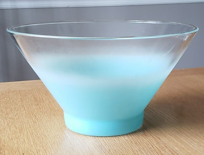 Blendo Powder Blue Fade Large Glass Bowl 1960s Party Serving Chip Dip Glassware -image