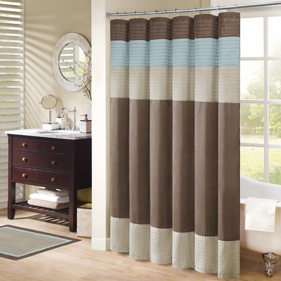Amherst Bathroom Shower Curtain Faux Silk Pieced Striped Modern Microfiber Ba...-image