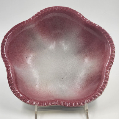 Handmade Studio Art Red Clay Serving Bowl Pink to White Glaze 9