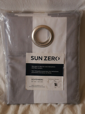 Sun Zero Valencia Cabana Gray Striped Grommet Top Curtain Panel 54” x 108” New-image