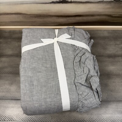 Pottery Barn Belgian Flax Linen Fringe Ruffle Duvet Cover King/Cal. K Flagstone-image