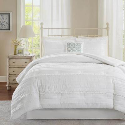Madison Park Queen Comforter Set 5-Pcs Microfiber Embroidered Machine Wash White-image