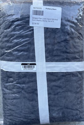 S/3 Pottery Barn Belgian Flax Linen Handcrafted Quilted EURO Shams - Ebony - NEW-image