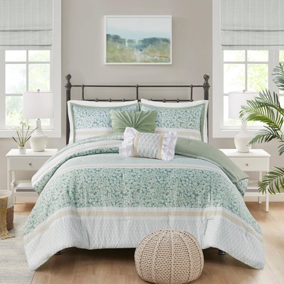 Madison Park Comforter Set, Seersucker Floral King Size Comforter Sets, Micro...-image