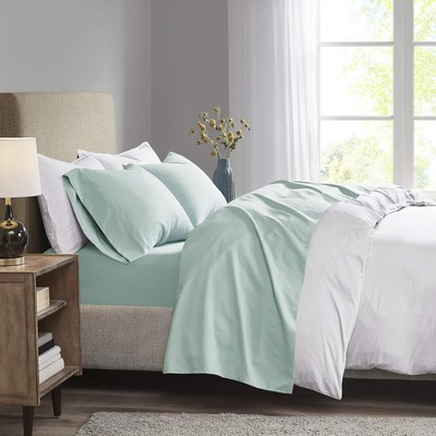 Madison Park 3M Microcell Bed Sheet Set Color Fast, Wrinkle and King, Seafoam -image