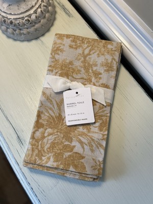 Pottery Barn Sorrel Toile Organic Cotton Napkins (4) Yellow NWT OPEN BOX-image