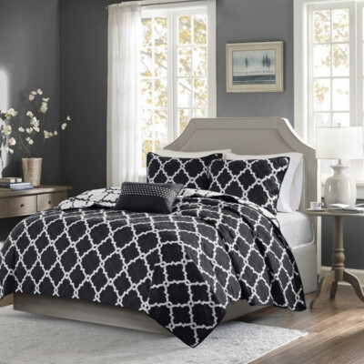 Madison Park COVERLET FULL-QUEEN SIZE SET COLOR BLACK AND WHITE NIP-image