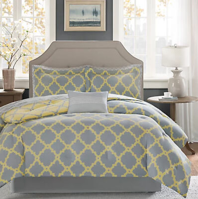 MADISON PARK FULL SIZE 9 PIECE COMFORTER & SHEET SET COLOR GRAY/YELLOW NEW -image