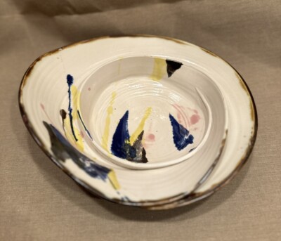 Teri Paul - Clay Art Pottery Bread/Spread Or Chip-n-dip Bowl - Large signed-image