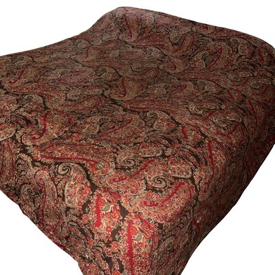 Pottery Barn Carrie Paisley Floral Red Brown King Duvet Cover Linen Cotton-image