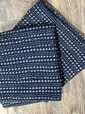 2 Pottery Barn 18 x 18 Honeycomb Cotton Quilted Shams Midnight Blue Pillow Cover-image