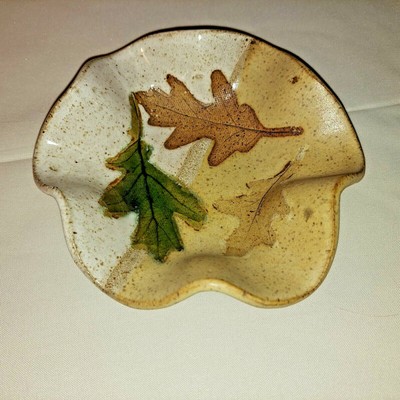 Studio Art Pottery Signed Barbara Dalton 1992, Earth Tone, Fall Leaf bowl-image