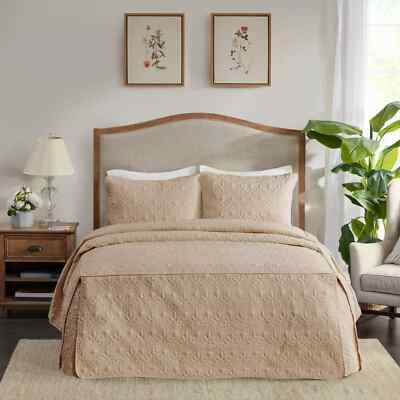 Madison Park Queen 3 Piece Fitted Bedspread Set in Khaki - Olliix MP13-6478-image