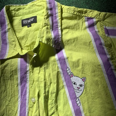 Rip N Dip Polyester Cat AOP Stripe S/S Button Front Size  Large-image