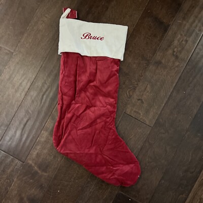 NWT Pottery Barn Classic Large Red Ivory Velvet Christmas Stocking Mono Bruce-image