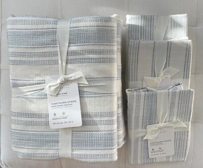 Pottery Barn HAWTHORNE STRIPED Duvet Cover King/Cal King & 3 Euro Shams Blue NWT-image