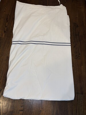 Pottery Barn Cal King Organic Cotton Duvet Cover W Navy Blue Embroidered Dots -image