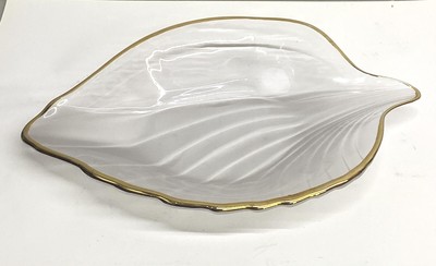 Studio Nova Leaf Dish Gold Edge Clear/Frosty Candy Trinket 8