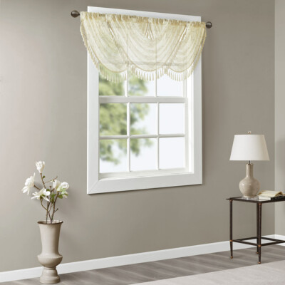 Madison Park Diamond Lightweight Sheer Embroidered Waterfall Valance Home Decor-image