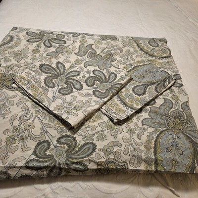 Pottery Barn Charlie Paisley King Duvet & 2 King Shams Blue Green Floral Israel -image