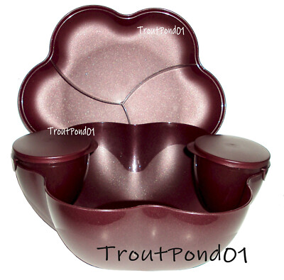 Tupperware Open House Chip N Dip Lg Salad Snack Serving Bowl Divided Tray Purple-image