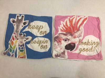 Pottery Barn Teen “Looking Good” “Keep On Keeping On” 18x18” Tropical Pillows-image