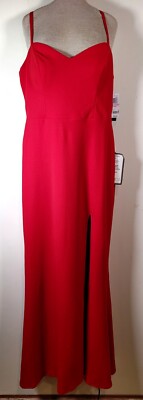 City Studio Formal Red Maxi Gown Size 13 Front Slit  Strappy Open Back New Tag-image
