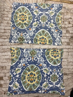 Pottery Barn Standard Sham Set Floral Medallion Blue Green Org Cotton Corrine-image