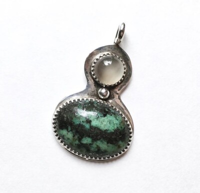 Vintage Sterling Silver Gourd Shaped Turquoise Pendant, Studio Made Navajo?-image