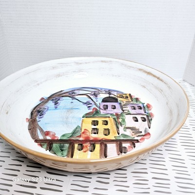 Vietri Chip & Dip Italy Pottery Large Bowl Tray Hand painted village boat Marina-image