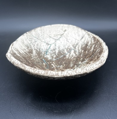 Studio Art Pottery Oval Shaped Footed Bowl Trinket Dish Leaf Twig Imprint 7 1/2”-image