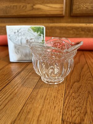 Studio Nova Floral Lace Votive Candleholder Clear Cut Glass Scalloped top edge-image