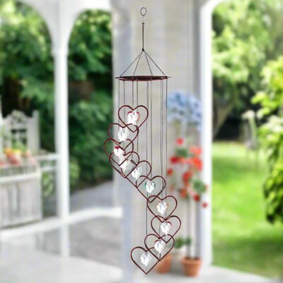 Windchimes, Outdoor Decor, Chime Spiral Tunes Red Heart Ring w/ Heart Crystals-image