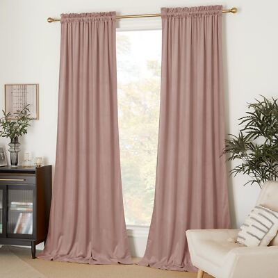 NICETOWN Dusty Pink Velvet Curtains (2 Panels, 52-inch Wide x 108-inch Long),...-image