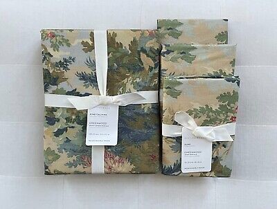 Pottery Barn GREENWOOD Percale King/Cal King Duvet & 3 Euro Shams Multicolor NWT-image