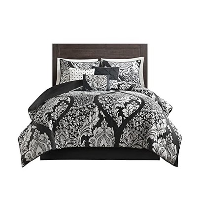  Vienna Sateen Cotton Comforter Set, Breathable, Soft Cover, Queen Vienna Black-image