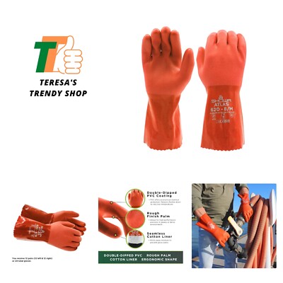 Atlas 620 Double-Dipped PVC Chemical Resistant Safety Work Glove with Cotton ...-image