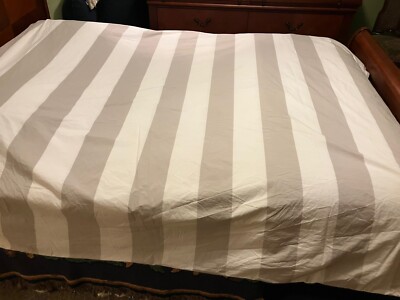 Pottery Barn Kids Full/Queen Awning Stripe Khaki Cream Duvet-image
