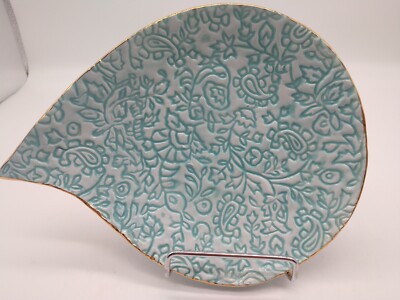 Studio B Leaf Trinket Dish my Magenta Turquoise Gold Rim  6 inches diameter-image
