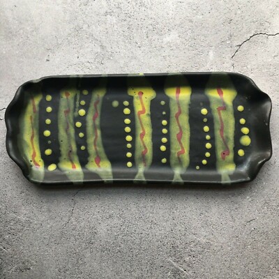 Studio Art Pottery Stoneware Black and Yellow Matte Ceramic Tray 12x5