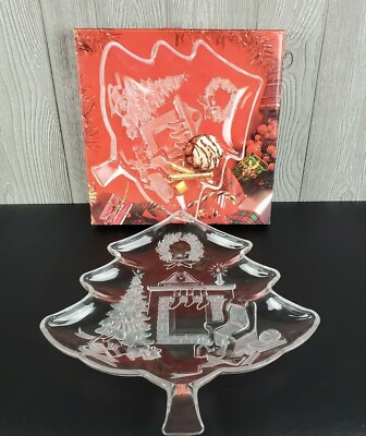 STUDIO NOVA Glass Christmas Tree Shaped Platter 13.5