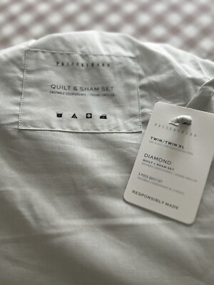 NEW Pottery Barn Diamond Sham Set Of 2 gray neutral pillow case -image