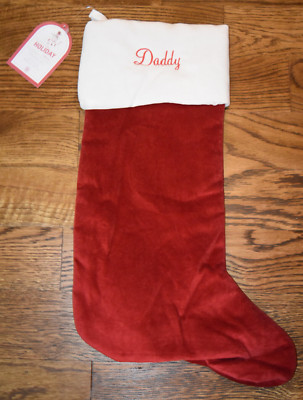 Pottery Barn Kids Classic Velvet Christmas Stocking Daddy Monogram NWT Red-image
