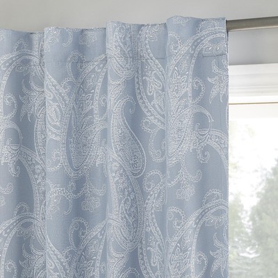 Pedra Paisley Embroidery 100% Blackout Back Tab Curtain Panel, 40
