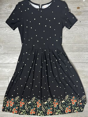 NWT Lularoe Large Amelia with Pockets Black Floral Dipped Dress-image