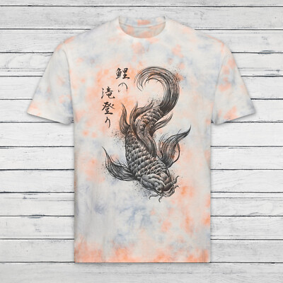 Koi Carp Japanese Calligraphy T Shirt Anime Tie-Dye Ombre Mens Womens Tee Top-image