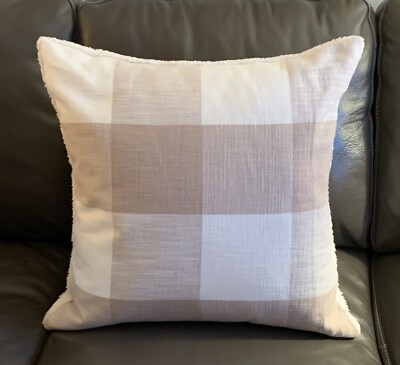 Pottery Barn Bryce Check Sherpa Back 24’x24’ Pillow Cover with Feather Insert-image